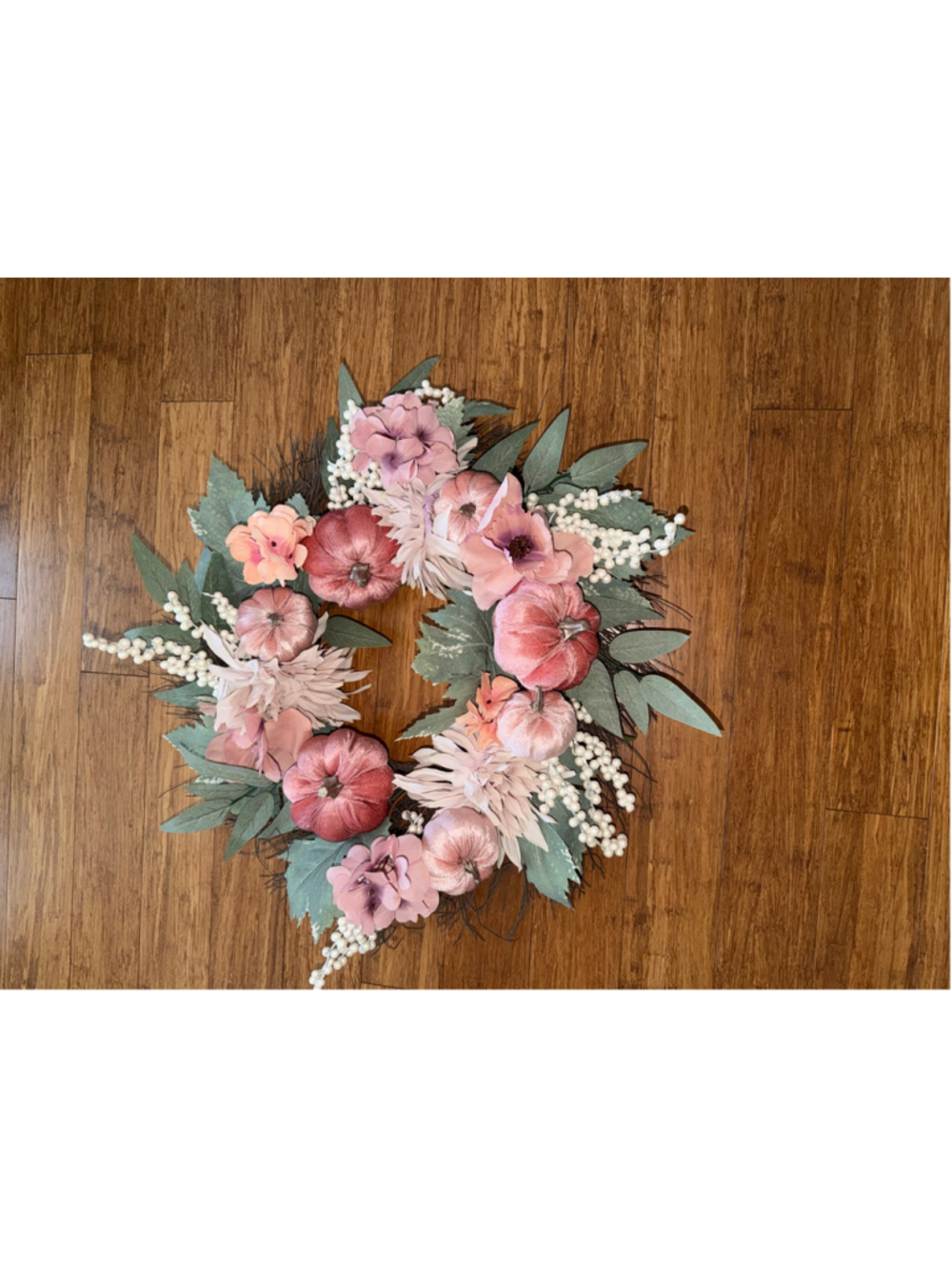 Fall Pumpkin Wreath One Size Pink and White